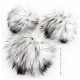 White Husky Pom *White with black tufts throughout *Medium length fur (approximately 2.5") *Full and soft feel