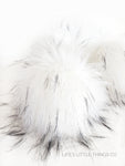 Snowy Owl Pom *White color with spots of cream and black tips *Long length fur (approximately 2-3") *Full look and soft feel