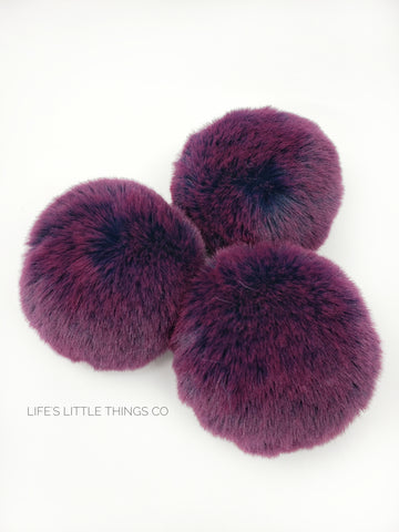 A fun, modern touch to your knitwear.  Make a STATEMENT with a faux fur poof.  Each pom is handmade with high quality faux fur (vegan). Price is for 1 Plum Faux Fur Pom Pom