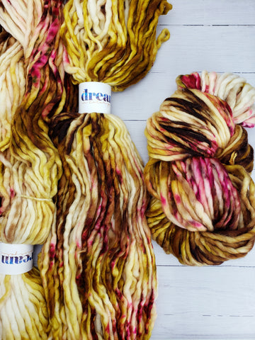 Super-soft, super-warm, super-quick:  Savvy is a super bulky yarn that takes the color so beautifully, creating flashes of color that look like an impressionist painting. Perfect for hats, mittens, sweaters-basically anything you want knit or crocheted up in a jiffy.  This is a single ply yarn that is hand-dyed in small batches.