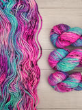SUPER BULKY LITE 2.0 (SBL) from Indie Dyer, Threadhead Knits.  The perfect combination of merino wool and nylon with that little bit more yardage needed for those beanie projects.  This single ply yarn is hand-dyed in small batches.