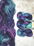 An EXCULISIVE base for Life's Little Things CO ... LIGHT SUPER BULKY (LSB) from Indie Dyer, Knerd String.  This single ply yarn is hand-dyed in small batches.