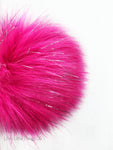 Electric Hot Pink/Silver Sparkle Faux Fur Pom