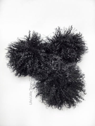 Crinkled Black Faux Fur Pom