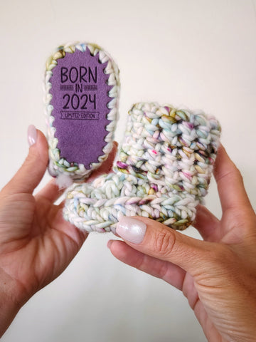 Born In 2024 (purple/green) - 0-3 month Booties