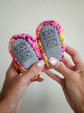 Born In 2024 (neon silver) - 0-3 month Booties