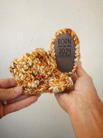 Born In 2024 (dk brown/gold) - 0-3 month Booties