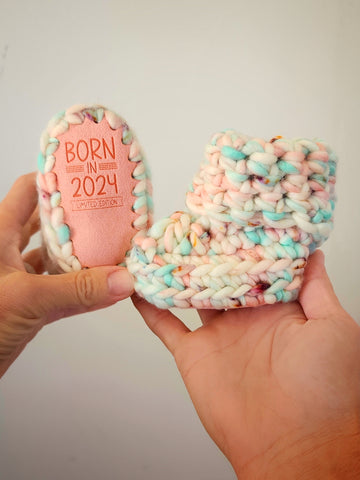 Born In 2024 (pink/teal) - 0-3 month Booties