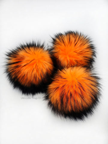 Black Iced Electric Orange Faux Fur Pom