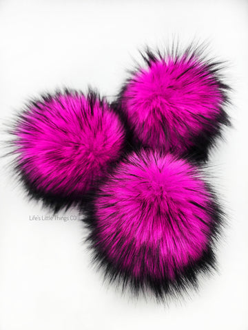 Black Iced Electric Pink Faux Fur Pom