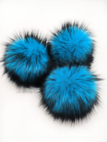 Black Iced Electric Blue Faux Fur Pom