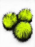 Black Iced Electric Yellow Faux Fur Pom