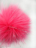Electric Watermelon Silver Sparkle Faux Fur Pom