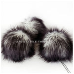 Panda Pom *White in center turning to black at the tips *Medium length fur (approximately 2") *Full look and soft feel