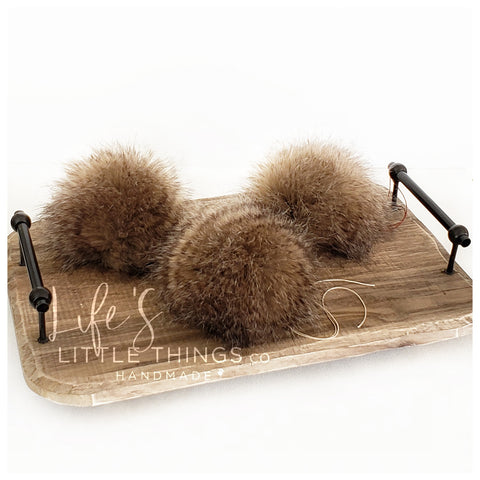 Chestnut Pom *Tan throughout with dark brown striping *Medium length fur (approximately 1.5-2") *Full look and soft feel