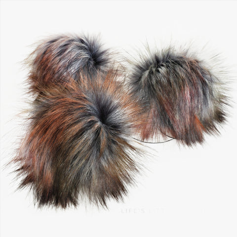 Spiced Pom *Deep charcoal in center to light grey. Tips are burnt orange with some hunter green *Long length fur (approximately 3") *Luxurious and amazingly soft feel