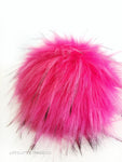 Flamingo Pom *Hot pink throughout with tufts of white with black tips *Long length fur (approximately 3") *Very full pom *Luxurious and amazingly soft feel