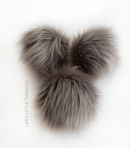Oyster Pom *Grey, taupe tone, medium length fur pile *Medium length fur (approximately 2") *Full look and soft feel