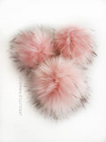 Blossom Pom Light pink with tufts of lighter pink with black tips *Long length fur (approximately 3") *Very full pom *Luxurious and amazingly soft feel  