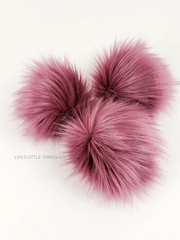 Dusty Rose Pom Pink rose color, medium length fur pile Medium length fur (approximately 2") Full look and soft feel 