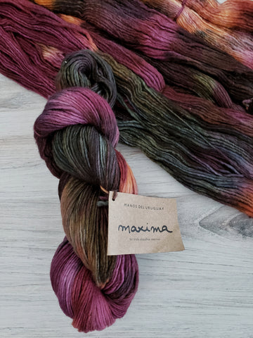 Maxima Fruits of the Forest. Super-soft merino fiber and a light single-ply construction make Maxima a cuddly yarn.
