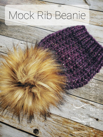 Hand Knit Merino Wool Hat with Fox Fur Pom-Pom - Light Purple