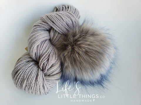 Take the guessing game out of yarn and pom matching from your device.  Bundles have a coordinating pom and yarn already picked out for you.  You are now ready to knit or crochet up a beanie!  No more trying to match yarns and poms!  The skein in the picture is the skein you will get!