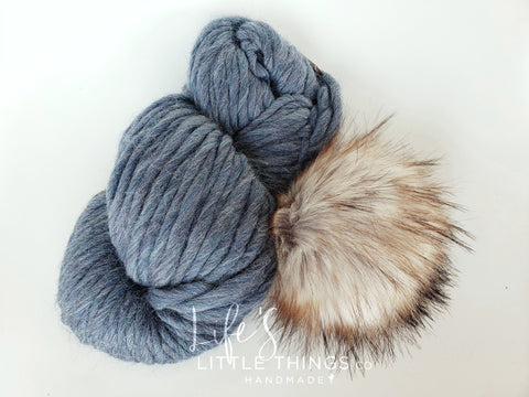 Take the guessing game out of yarn and pom matching from your device.  Bundles have a coordinating pom and yarn already picked out for you.  You are now ready to knit or crochet up a beanie!  No more trying to match yarns and poms!  The skein in the picture is the skein you will get!