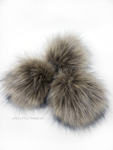 A fun, modern touch to your knitwear.  Make a STATEMENT with a faux fur poof.  Each pom is handmade with high quality faux fur (vegan). Price is for 1 Mushroom Faux Fur Pom Pom