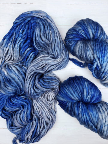 Super-soft, super-warm, super-quick: Logan makes luscious knits in superwash merino.  This is a single ply yarn that is hand-dyed in small batches and is made in Canada.
