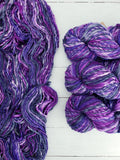 Handspun from handpainted merino tops, Serpentina is a truly artisanal product. Each skein is unique, and the colors are totally random -- they will not stack or pool. The ultra-soft superwash merino in a quick-knit gauge calls for next-to-the-skin wear like cowls and hats. 
