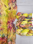 SLUB from Indie Dyer, Threadhead Knits.  Perfect FINGERING weight yarn to add to your super bulky beanie projects to add a pop of texture and color. Hand-dyed in small batches.