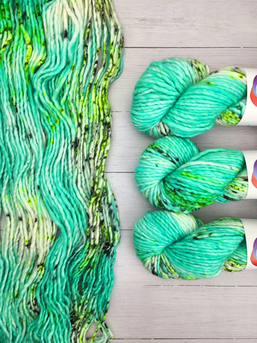 SUPER BULKY LITE 2.0 (SBL) from Indie Dyer, Threadhead Knits.  The perfect combination of merino wool and nylon with that little bit more yardage needed for those beanie projects.  This single ply yarn is hand-dyed in small batches.