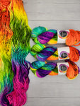 SUPER BULKY LITE 2.0 (SBL) from Indie Dyer, Threadhead Knits.  The perfect combination of merino wool and nylon with that little bit more yardage needed for those beanie projects.  This single ply yarn is hand-dyed in small batches.