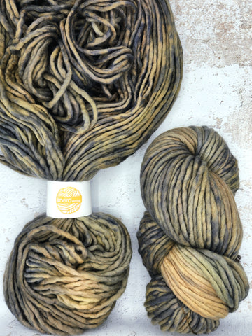 An EXCLUSIVE base for Life's Little Things CO ... SUPER BULKY NSW from Indie Dyer, Knerd String.  This single ply yarn is hand-dyed in small batches.