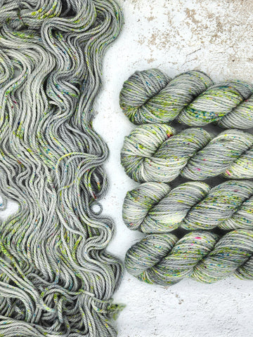 BULKY from Indie Dyer, Knerd String.  This 3-ply yarn is hand-dyed in small batches.